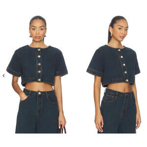 SNDYS Tilla Denim Top cropped dark blue size XS NWT $98msrp